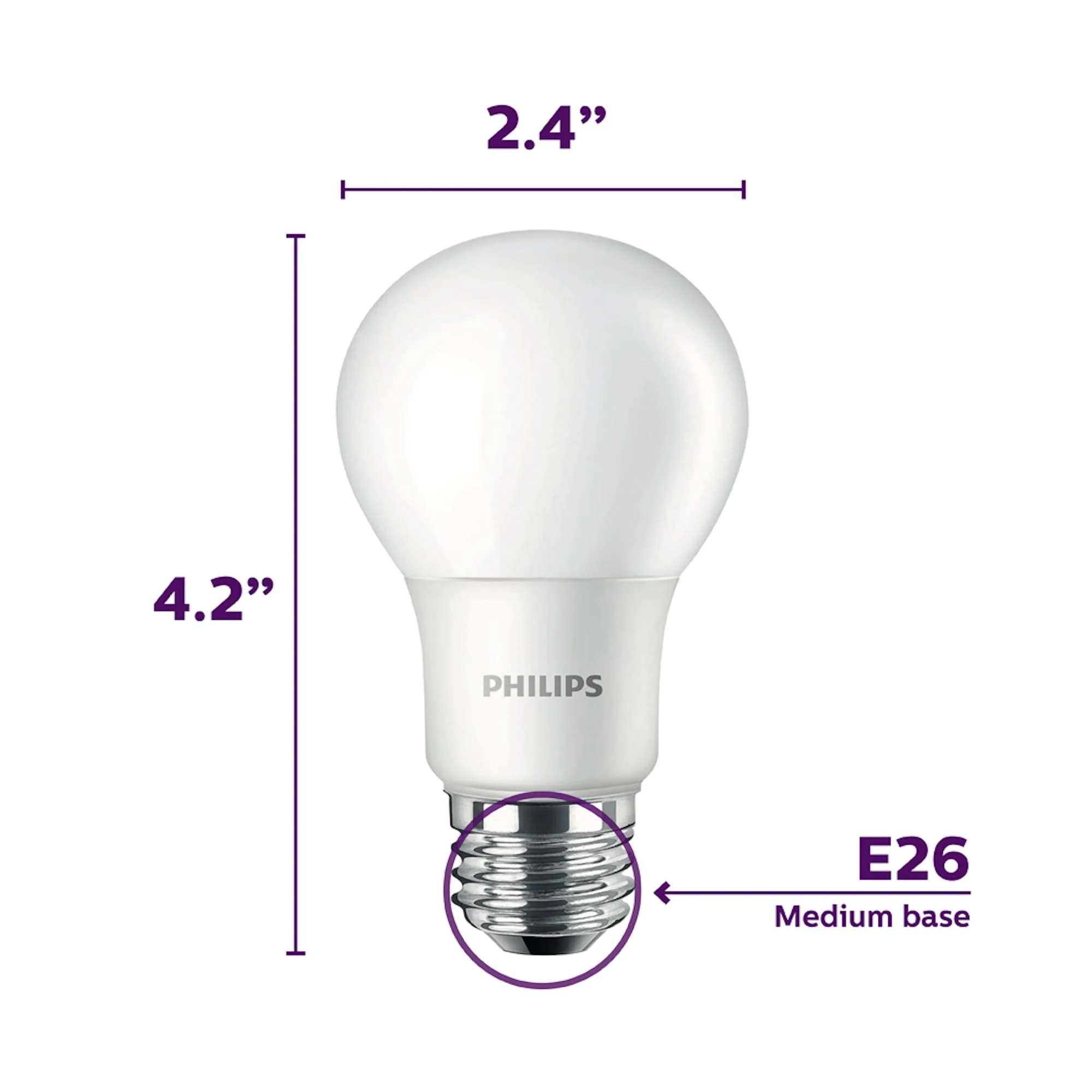 Philips 60-Watt Equivalent A19 Non-Dimmable Frosted LED Light Bulb, Soft White 2700K, E26 Base (8-Pack) - Image 3