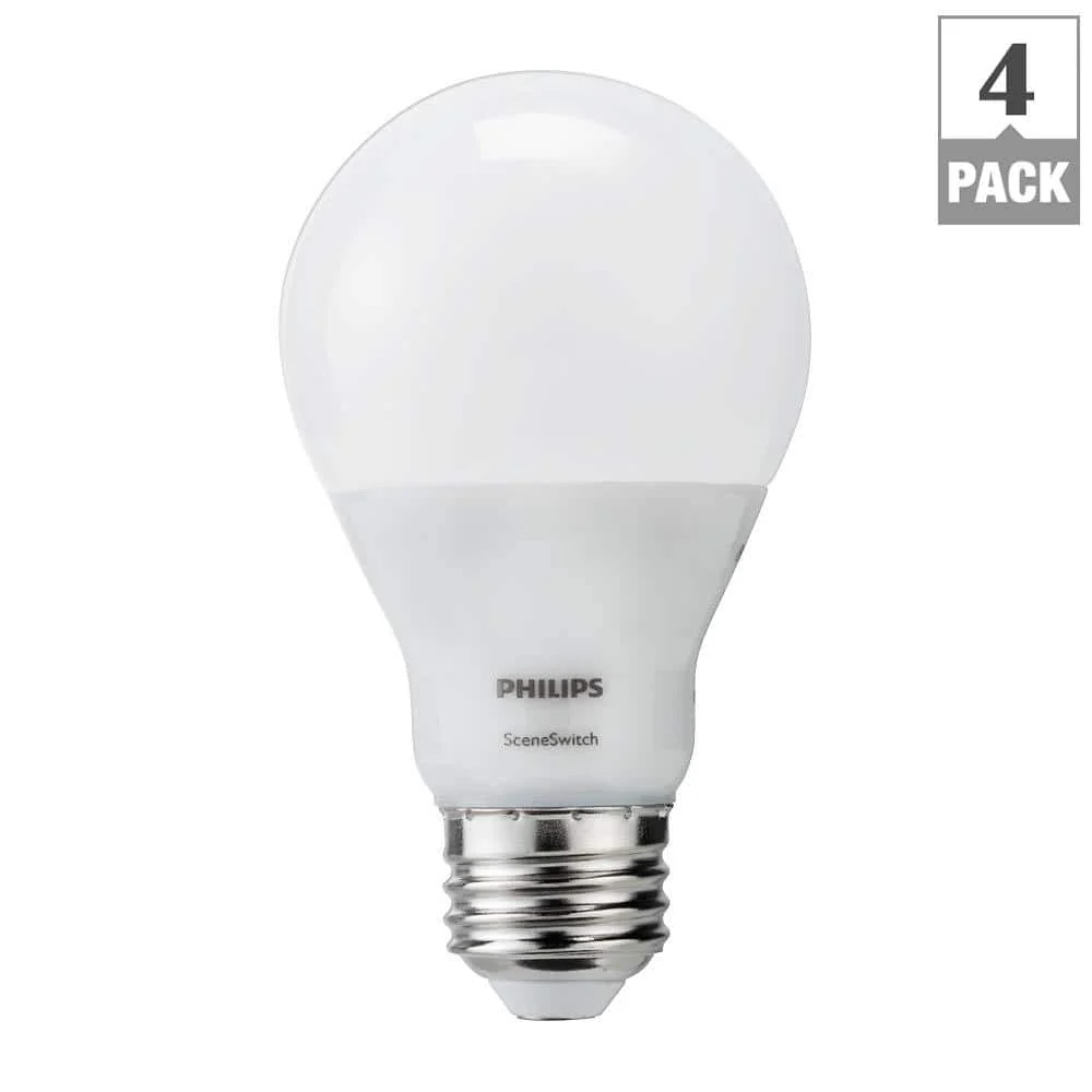 Philips 60-Watt Equivalent A19 SceneSwitch LED Light Bulb, Soft White 2700K / Amber 2500K / Warm Glow 2200K, 4-Pack - Image 3