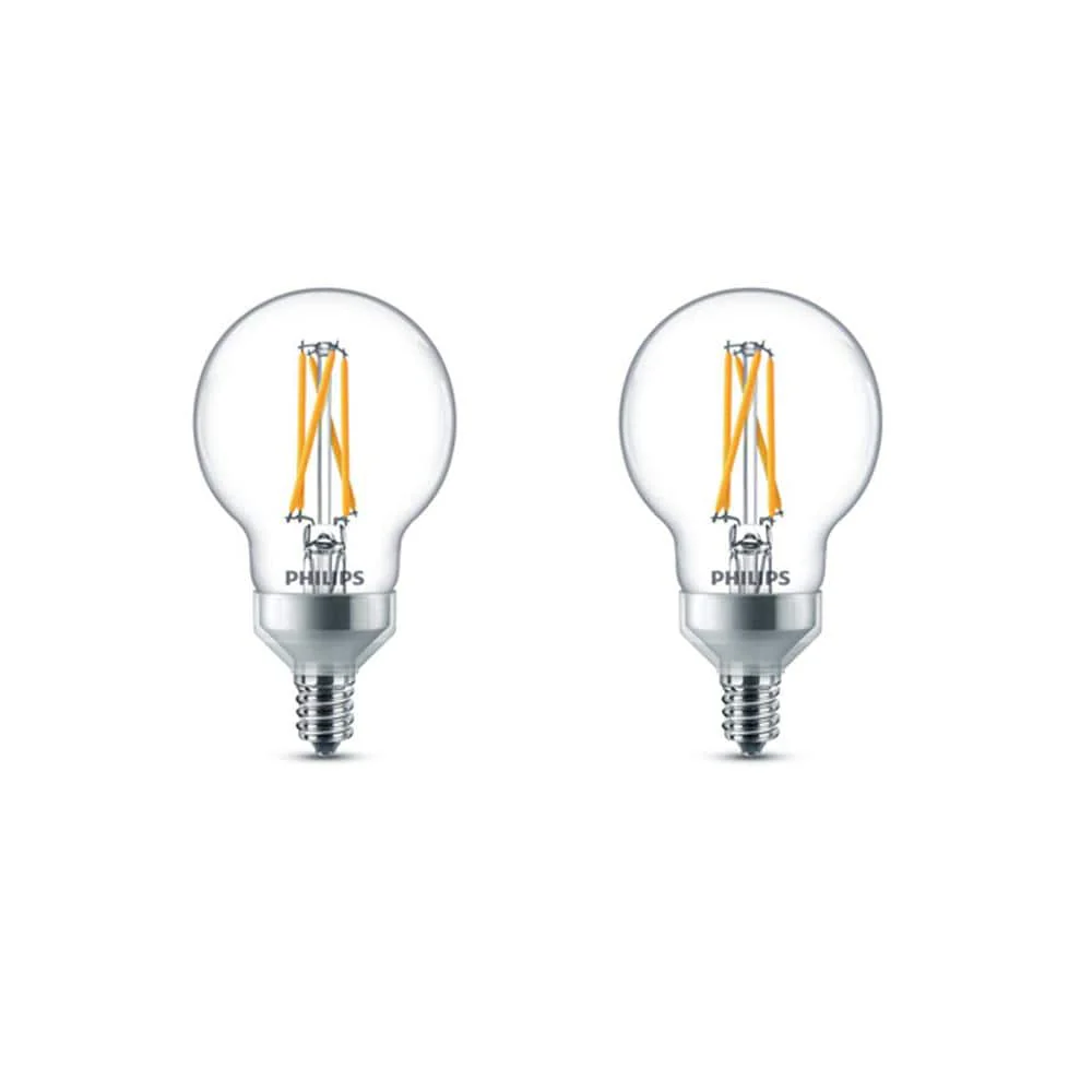 Philips 60-Watt Equivalent G16.5 Dimmable LED Candelabra Base Light Bulb with Warm Glow, Soft White (2-Pack)