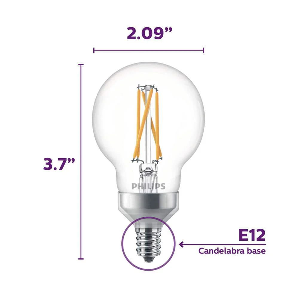 Philips 60-Watt Equivalent G16.5 Dimmable LED Light Bulb with Warm Glow Dimming Effect, Soft White (2-Pack) - Image 8