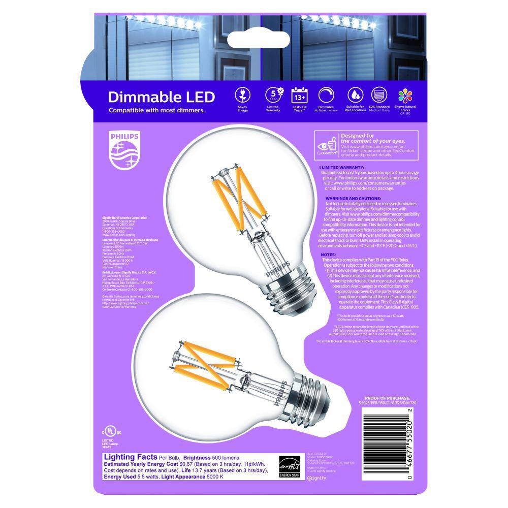 Philips 60-Watt Equivalent G25 Dimmable Daylight LED Light Bulb (2-Pack) - Image 7