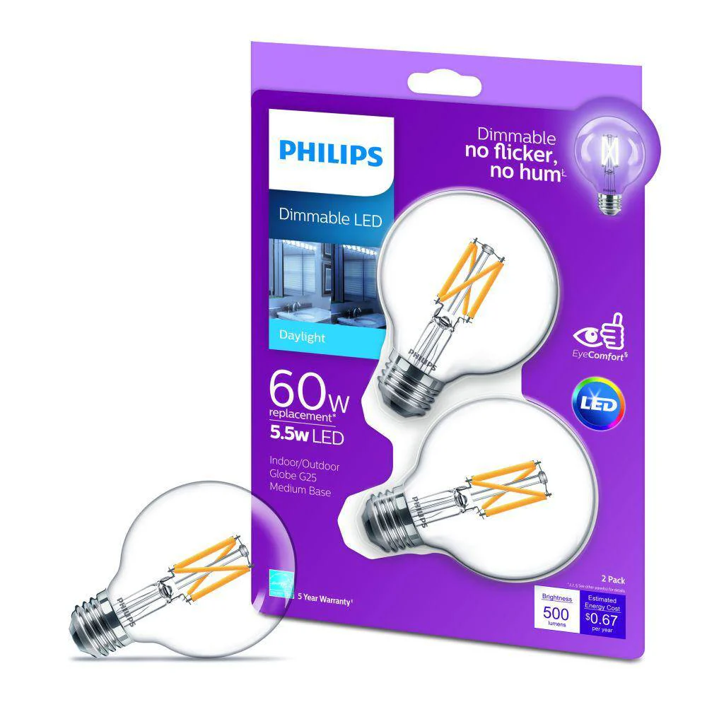 Philips 60-Watt Equivalent G25 Dimmable Daylight LED Light Bulb (2-Pack) - Image 8