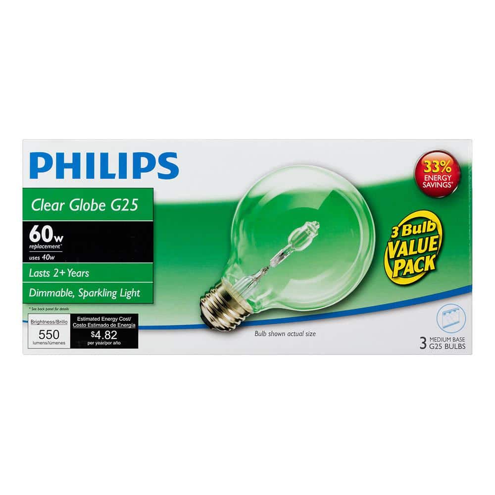 Philips 60-Watt Equivalent G25 Halogen Clear Decorative Globe Light Bulb (3-Pack) - Image 4