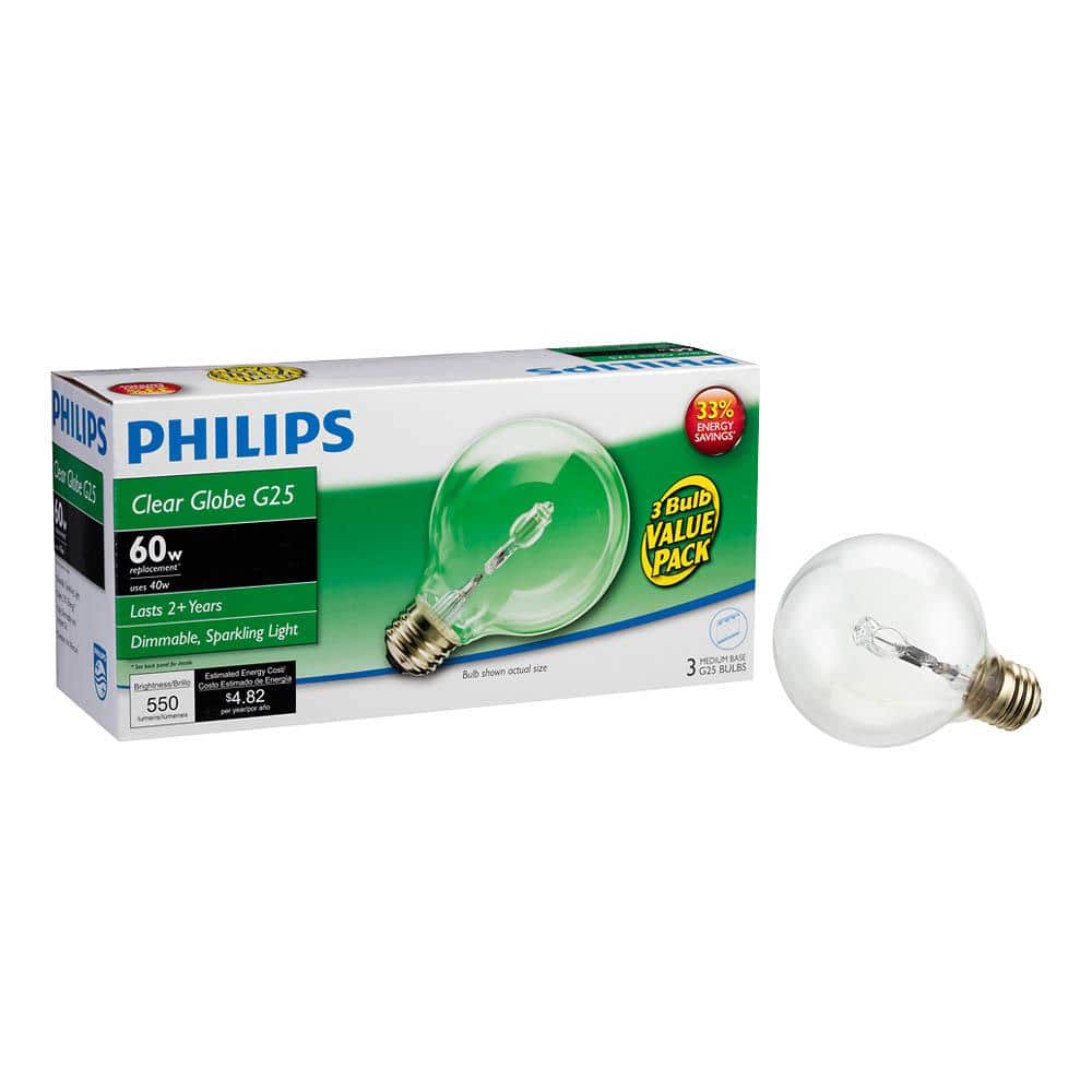 Philips 60-Watt Equivalent G25 Halogen Clear Decorative Globe Light Bulb (3-Pack) - Image 5