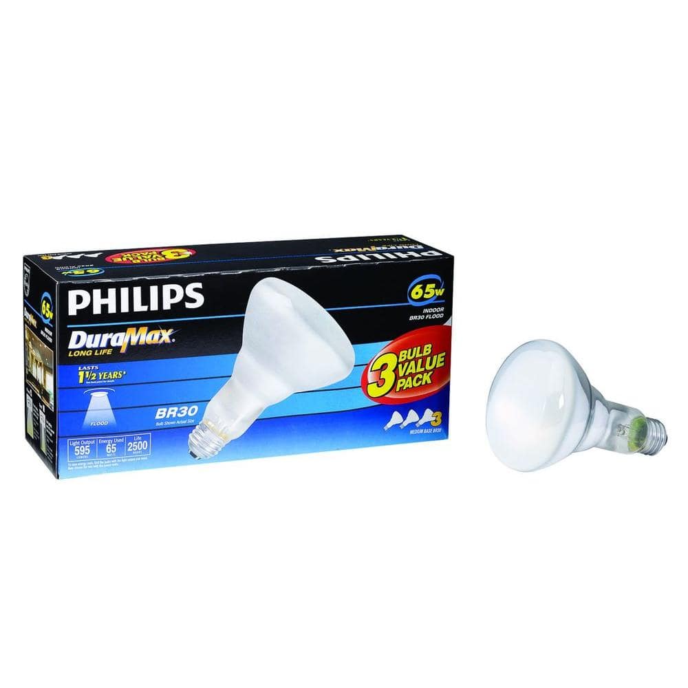 Philips 65-Watt BR30 Incandescent DuraMax Dimmable Flood Light Bulb (3-Pack) - Image 4
