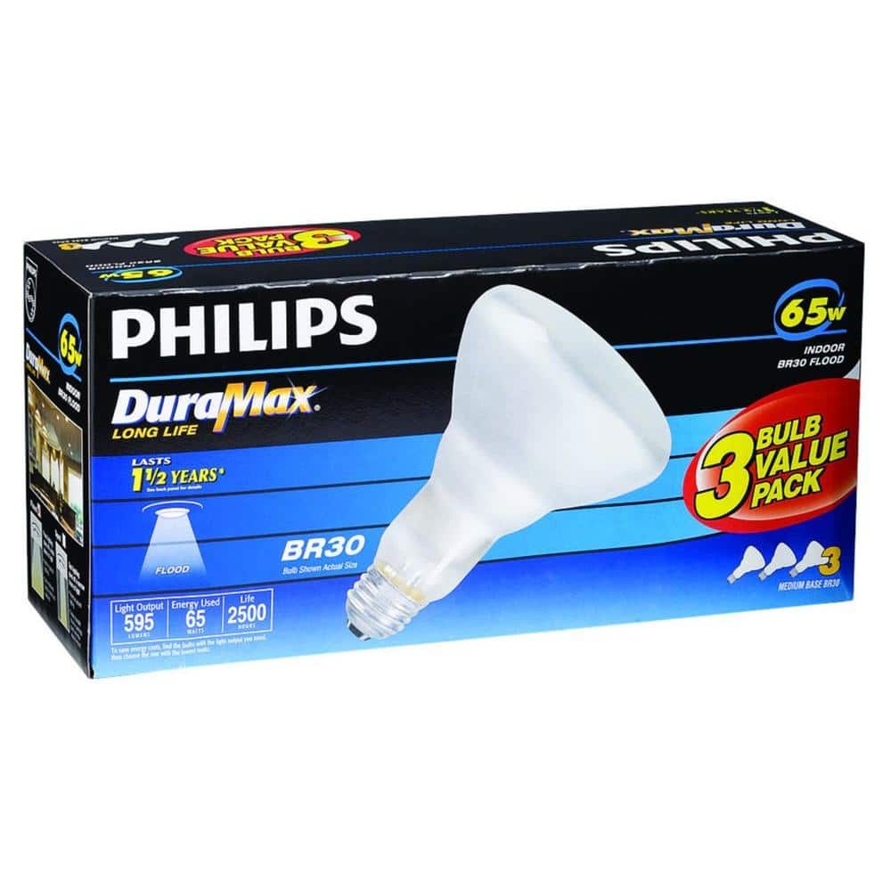 Philips 65-Watt BR30 Incandescent DuraMax Dimmable Flood Light Bulb (3-Pack) - Image 6
