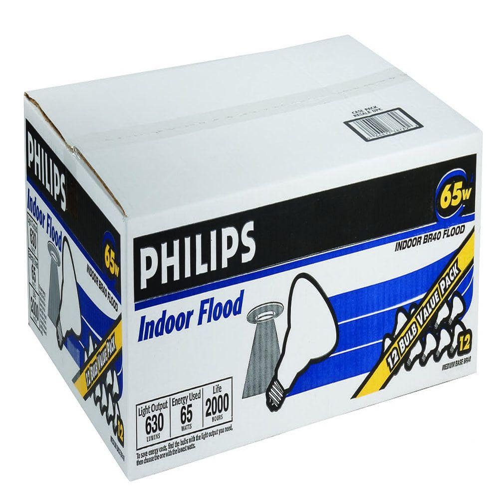 Philips 65-Watt BR40 Incandescent Flood Light Bulb, Soft White 2700K (12-Pack) - Image 4