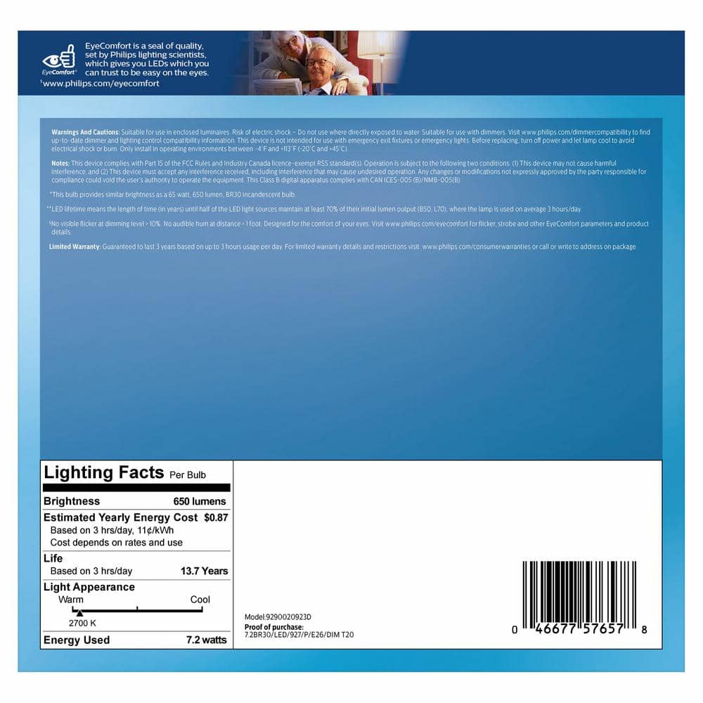 Philips 65-Watt Equivalent Warm Glow BR30 Dimmable LED Light Bulbs, Soft White 2700K, ENERGY STAR, E26 Base (3-Pack) - Image 5