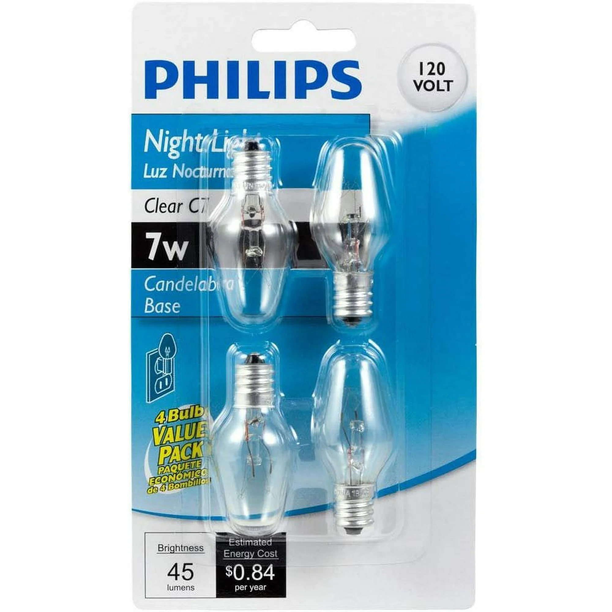 Philips 7-Watt C7 Incandescent Night-Light Replacement Light Bulb, Clear, E12 Candelabra Base (4-Pack) - Image 3
