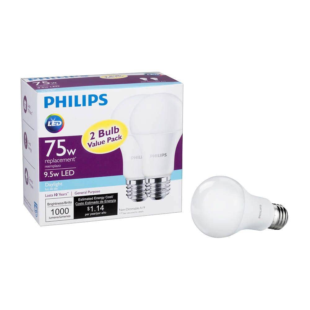 Philips 75-Watt Equivalent A19 Non-Dimmable Energy Saving LED Light Bulb, Daylight 5000K (2-Pack) - Image 7