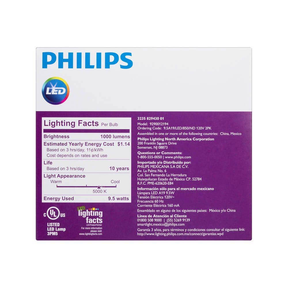 Philips 75-Watt Equivalent A19 Non-Dimmable Energy Saving LED Light Bulb, Daylight 5000K (2-Pack) - Image 8