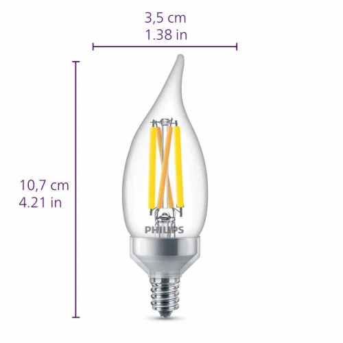 Philips 75-Watt Equivalent BA11 Dimmable Edison Glass LED Candle Light Bulb, Bent Tip, Candelabra Base, Daylight 5000K (3-Pack) - Image 3