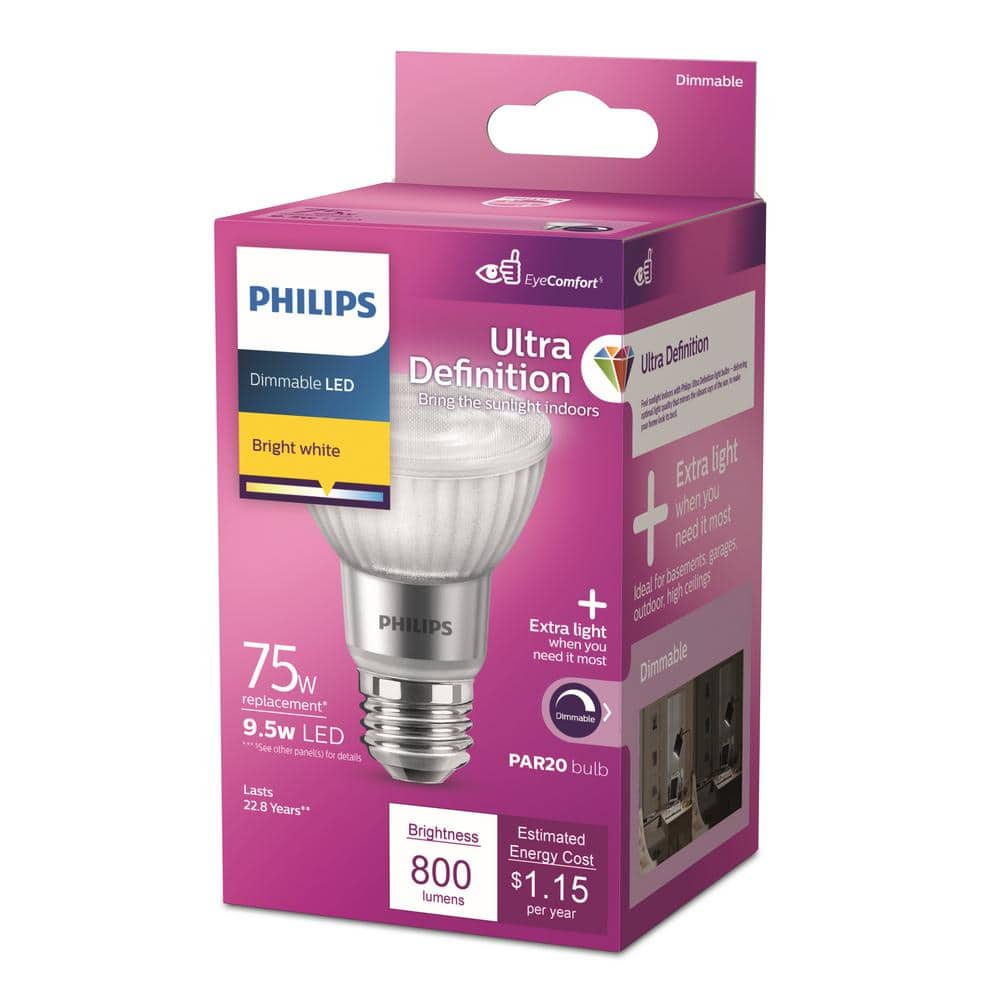 Philips 75-Watt Equivalent PAR20 High Output Dimmable Flood LED Light Bulb, Bright White 3000K, E26 Base (1-Pack) - Image 6