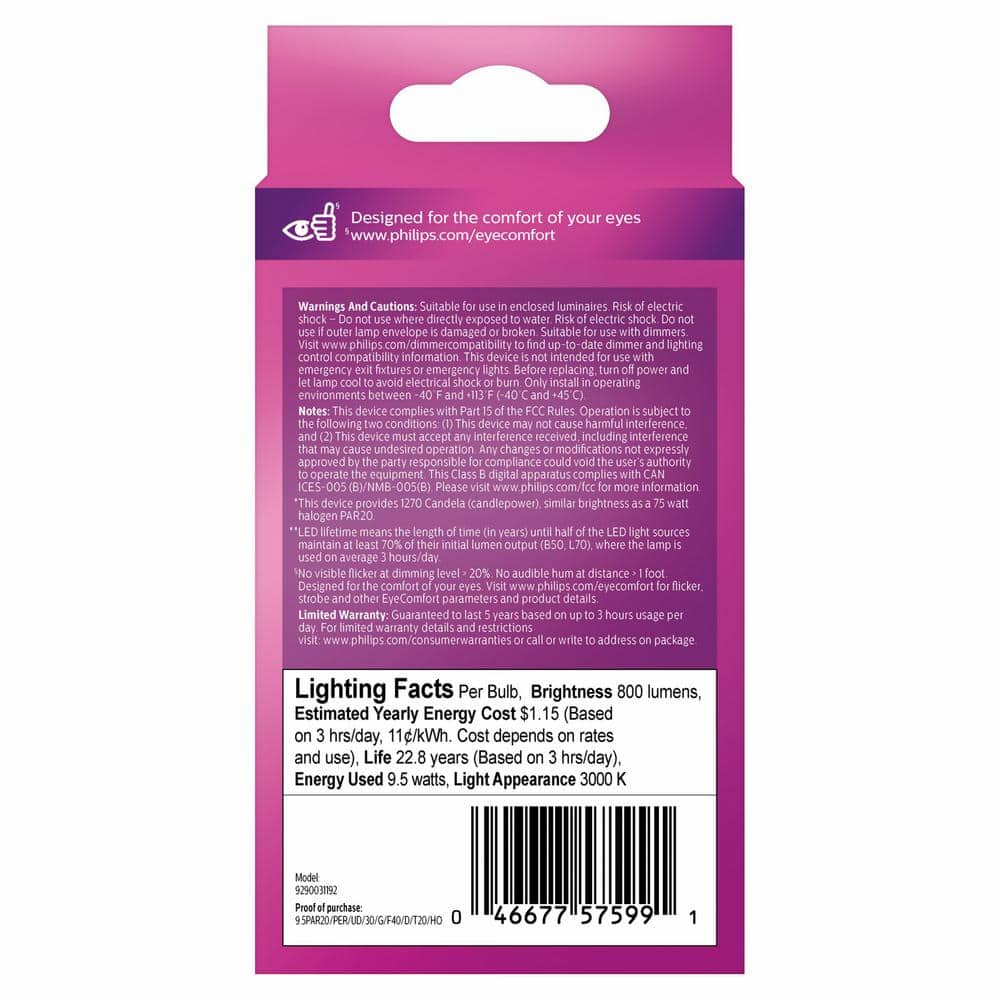 Philips 75-Watt Equivalent PAR20 High Output Dimmable Flood LED Light Bulb, Bright White 3000K, E26 Base (1-Pack) - Image 8