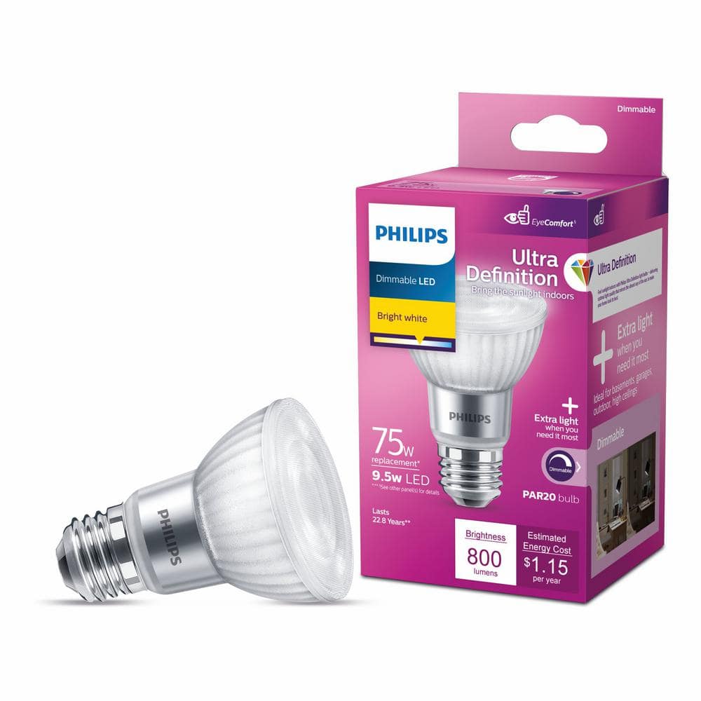 Philips 75-Watt Equivalent PAR20 High Output Dimmable Flood LED Light Bulb, Daylight 5000K, 1-Bulb