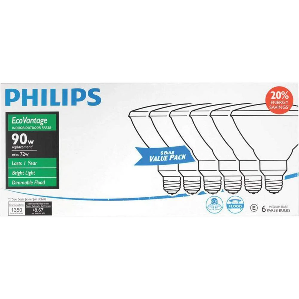 Philips 90-Watt Equivalent PAR38 Halogen Indoor/Outdoor Dimmable Flood Light Bulb (6-Pack) - Image 7