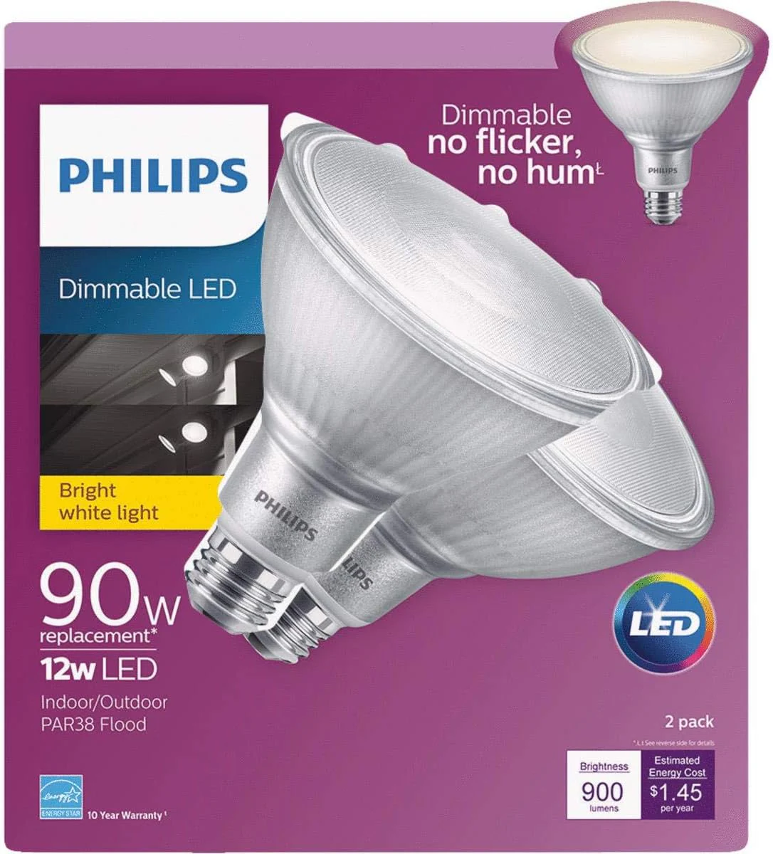 Philips 90-Watt Equivalent PAR38 LED Glass Indoor/Outdoor Daylight Classic (2-Pack) - Image 2