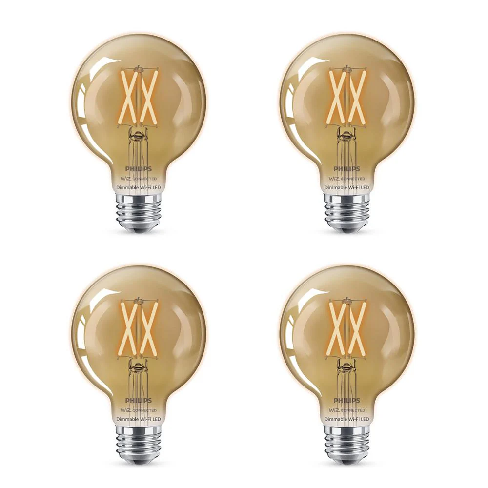 Philips Amber G25 LED 40-Watt Equivalent Dimmable Smart Wi‑Fi WiZ Connected Wireless Light Bulb (4‑Pack)