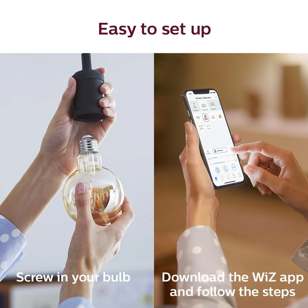 Philips Amber G25 LED 40-Watt Equivalent Dimmable Smart Wi‑Fi WiZ Connected Wireless Light Bulb (4‑Pack) - Image 4