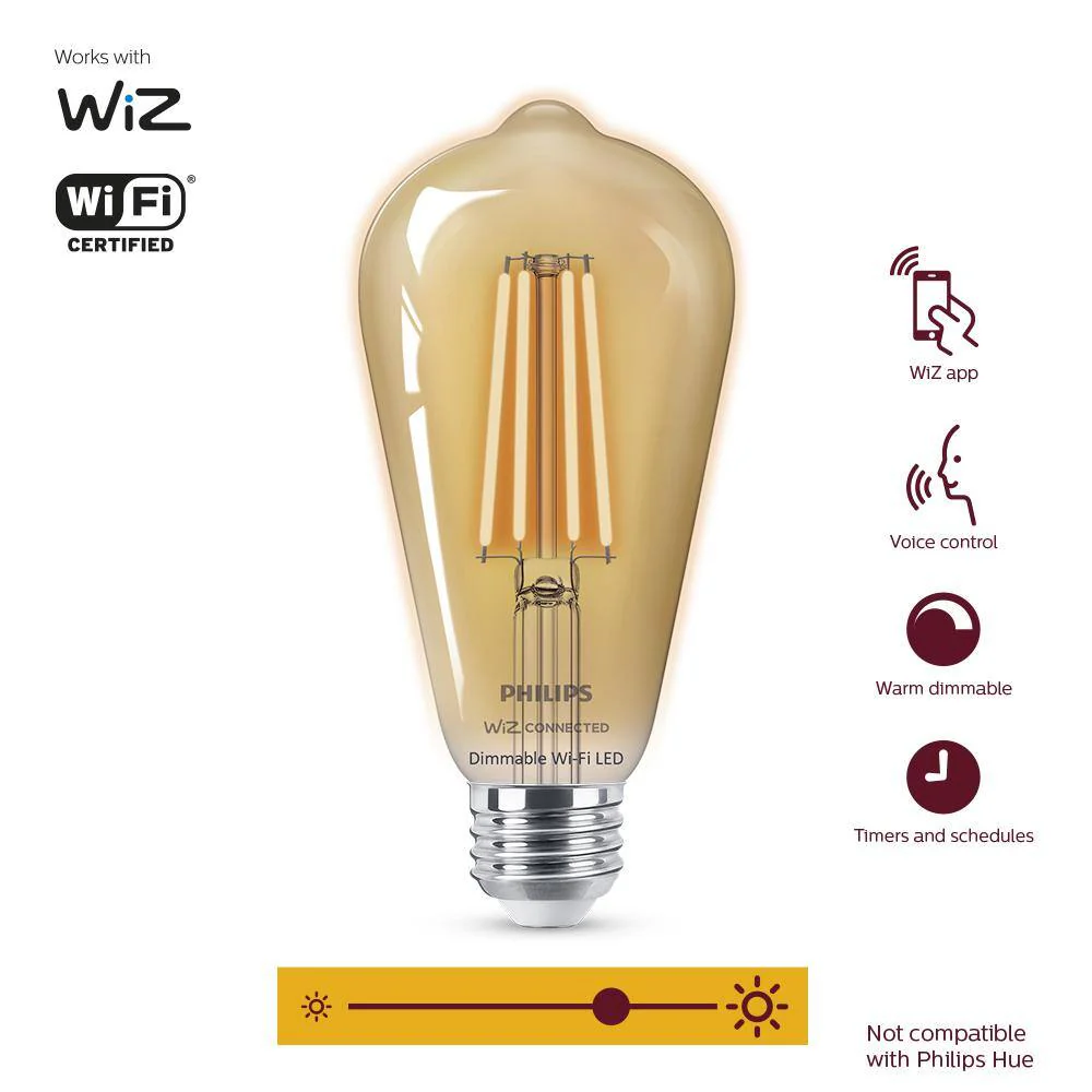 Philips Amber ST19 LED 40-Watt Equivalent Dimmable Smart Wi‑Fi (WiZ Connected) Wireless Light Bulb - Image 3