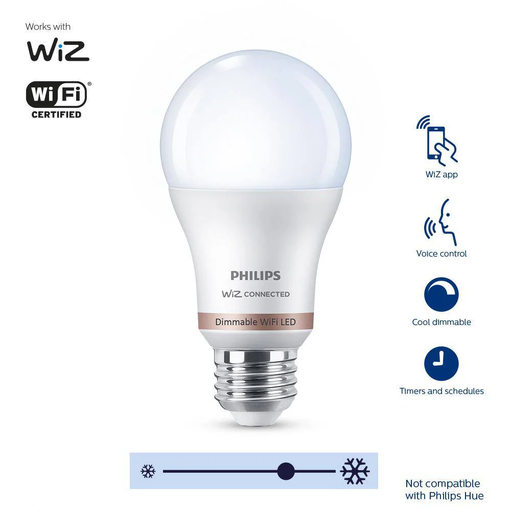 Philips Daylight A19 LED 60-Watt Equivalent Dimmable Smart Wi‑Fi WiZ Connected Wireless Light Bulb (2‑Pack) - Image 7