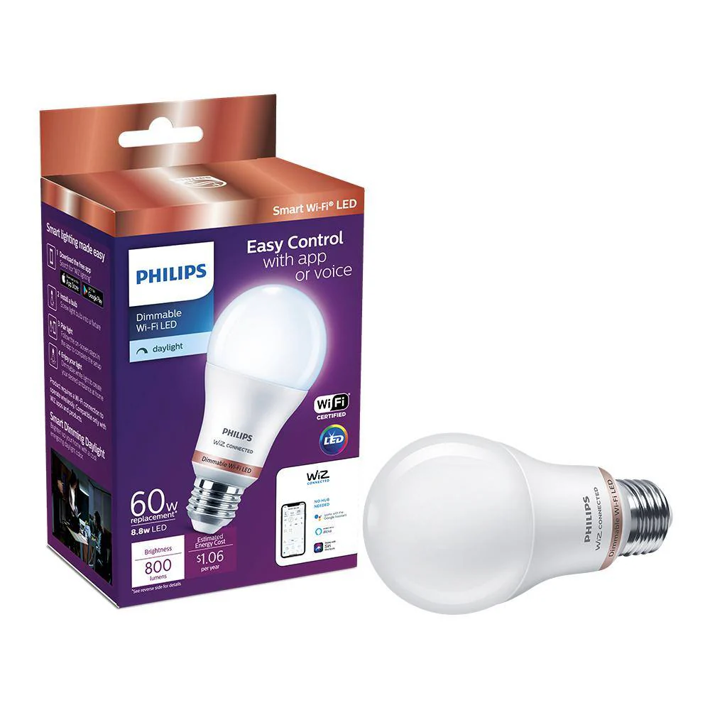 Philips Daylight A19 LED 60-Watt Equivalent Dimmable Smart Wi‑Fi Wiz Connected Wireless Light Bulb (4-Pack) - Image 6