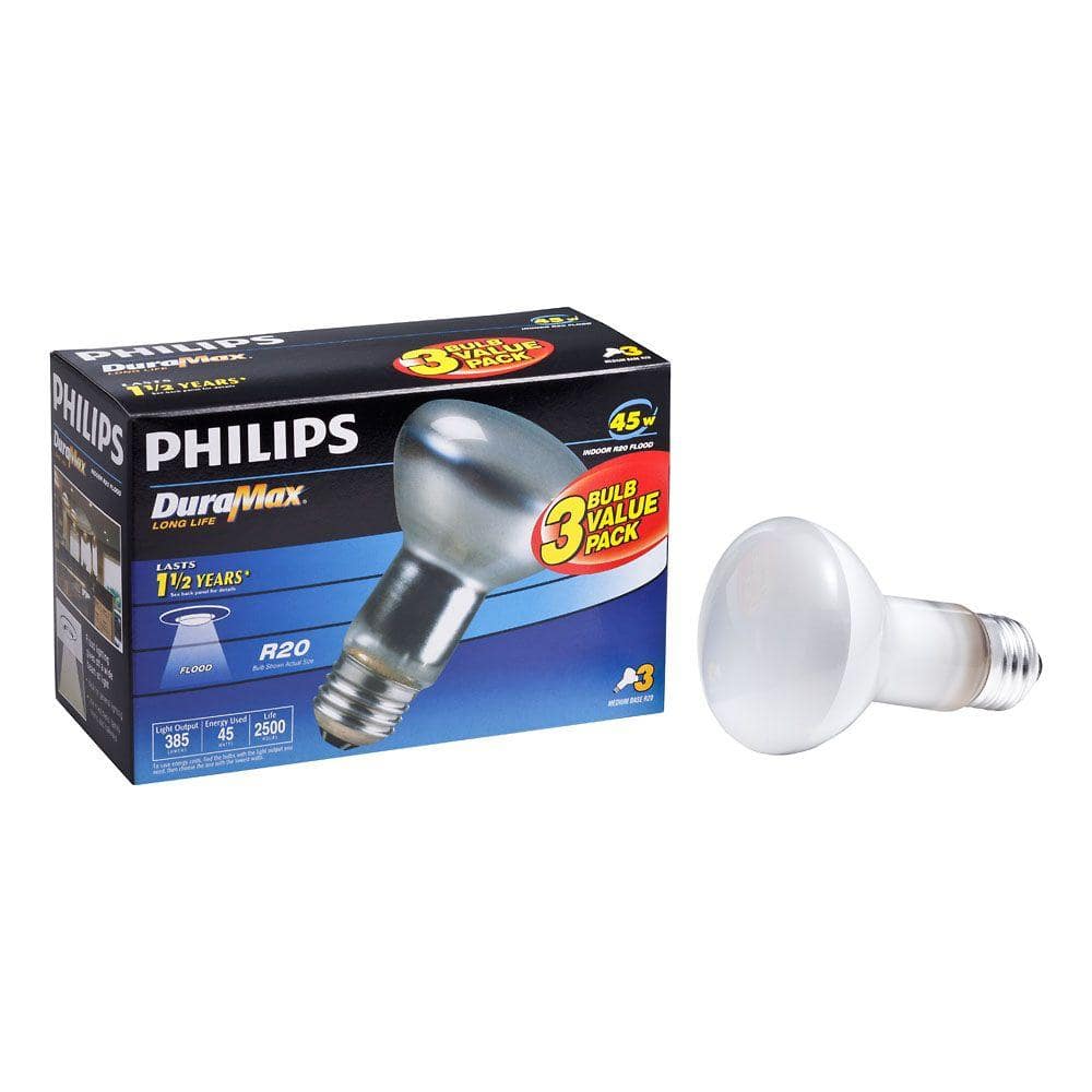 Philips DuraMax 45-Watt Incandescent R20 Dimmable Flood/Spot Light Bulb (3-Pack) - Image 3