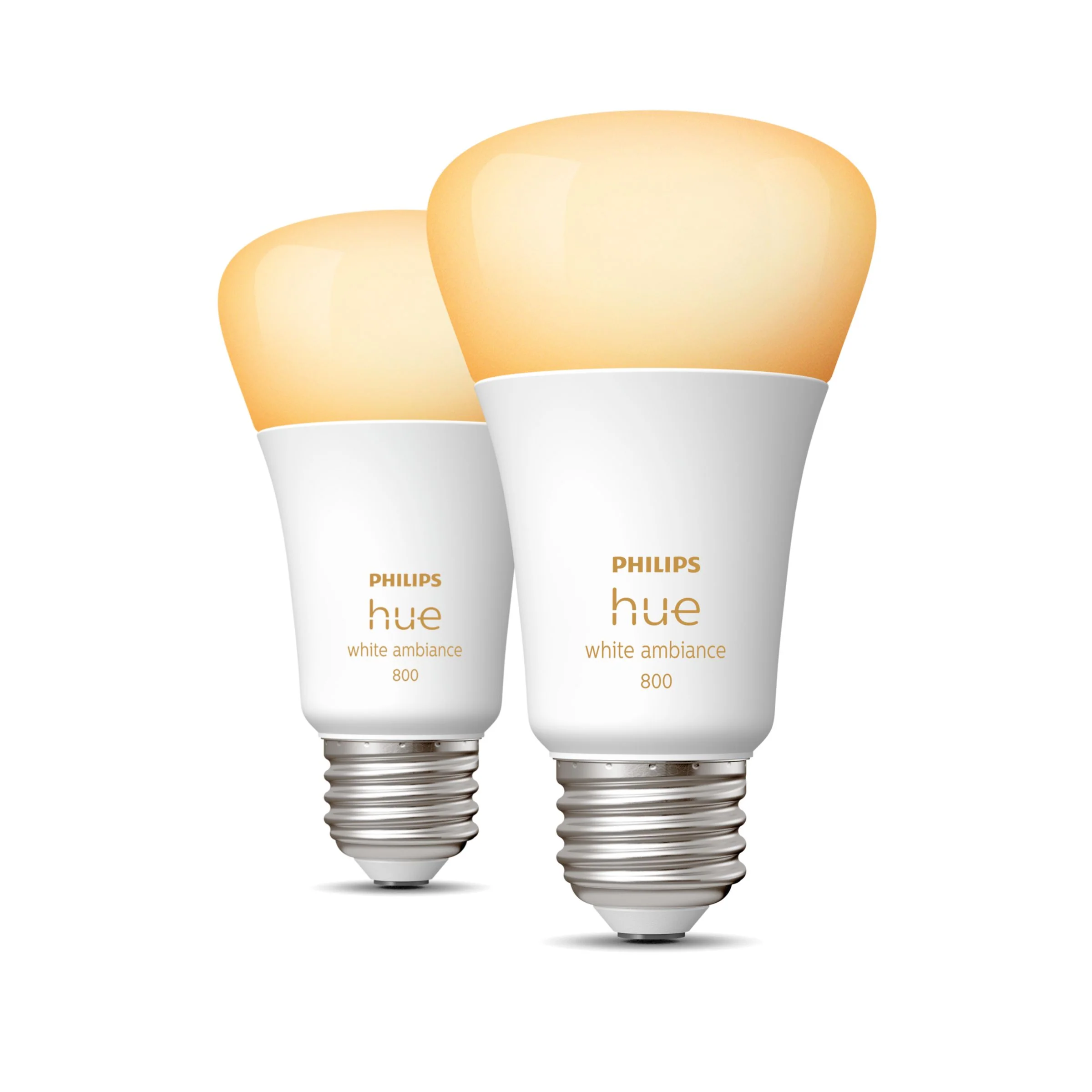 Philips Hue White Ambiance A19 E26 LED Bulb 60W Equivalent, Dimmable Smart Light with Bluetooth (2-Pack)