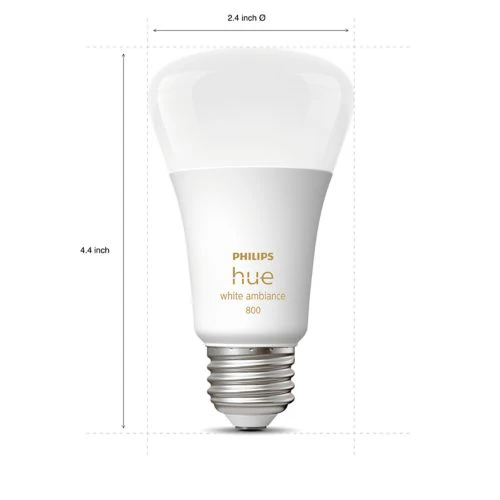 Philips Hue White Ambiance A19 E26 LED Bulb 60W Equivalent, Dimmable Smart Light with Bluetooth (2-Pack) - Image 3