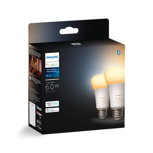 Philips Hue White Ambiance A19 E26 LED Bulb 60W Equivalent, Dimmable Smart Light with Bluetooth (2-Pack) - Image 4
