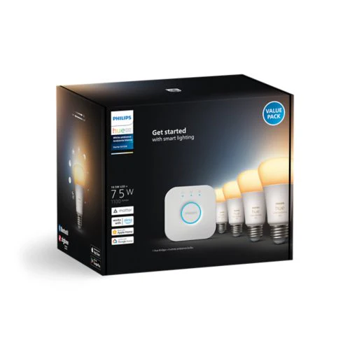 Philips Hue White Ambiance A19 LED 60W Equivalent Dimmable Smart Lighting Starter Kit with Bridge (4 Bulbs, E26) - Image 5