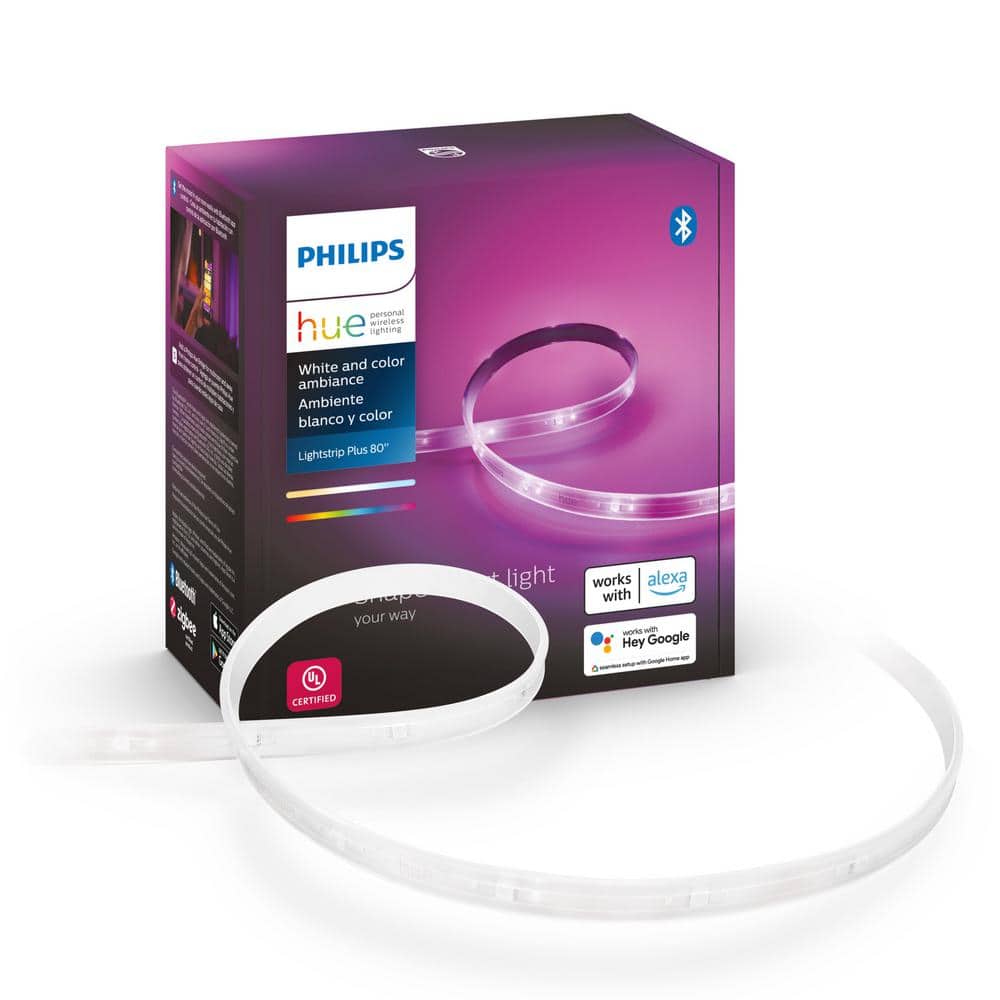 Philips Hue White and Color Ambiance Lightstrip Plus Smart LED, Dimmable, Bluetooth/Zigbee, 80 in (Base Kit)