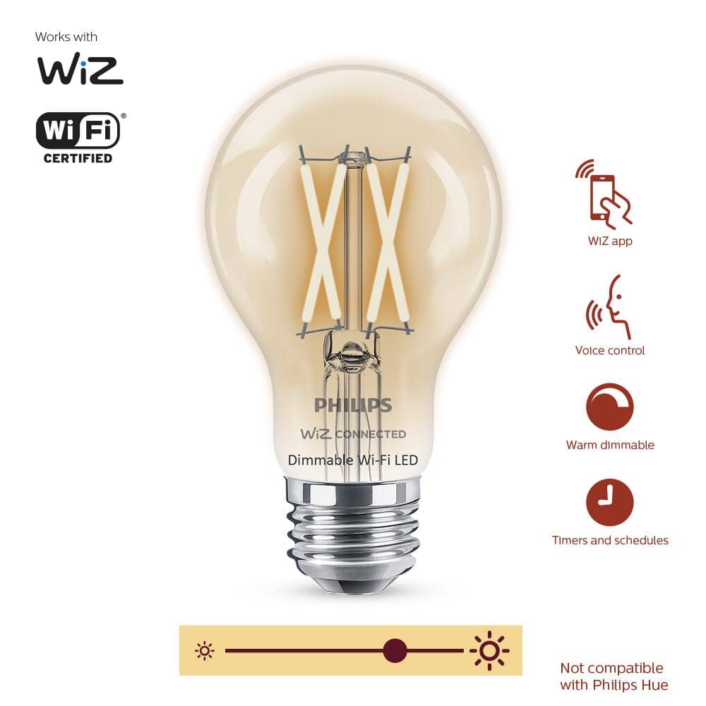 Philips Soft White A19 LED 40W Equivalent Dimmable Smart Wi‑Fi WiZ Connected Wireless Light Bulb, 1-Pack - Image 3