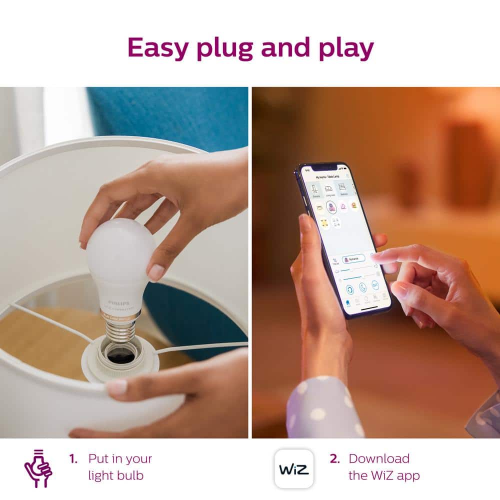 Philips Soft White A19 LED 60-Watt Equivalent Dimmable Smart Wi‑Fi WiZ Connected Light Bulbs (4‑Pack) - Image 8