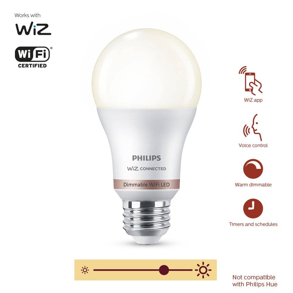 Philips Soft White A19 LED 60W Equivalent Dimmable Smart Wi‑Fi WiZ Connected Wireless Light Bulb - Image 3