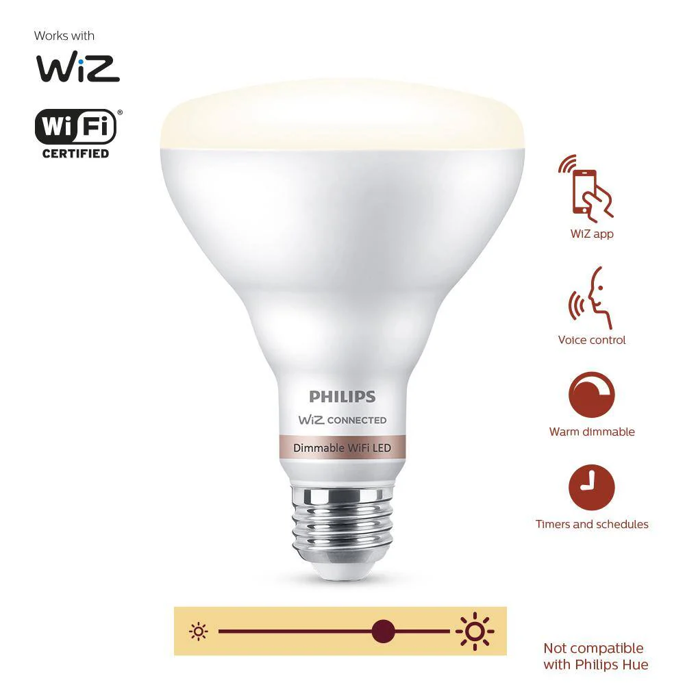 Philips Soft White BR30 LED 65-Watt Equivalent Dimmable Smart Wi‑Fi WiZ Connected Wireless Light Bulb - Image 7