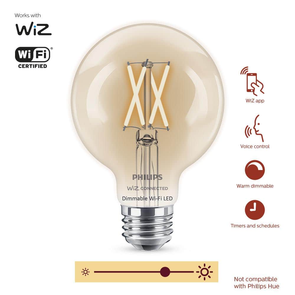 Philips Soft White G25 LED 40-Watt Equivalent Dimmable Smart Wi‑Fi WiZ Connected Wireless Light Bulb (2‑Pack) - Image 3