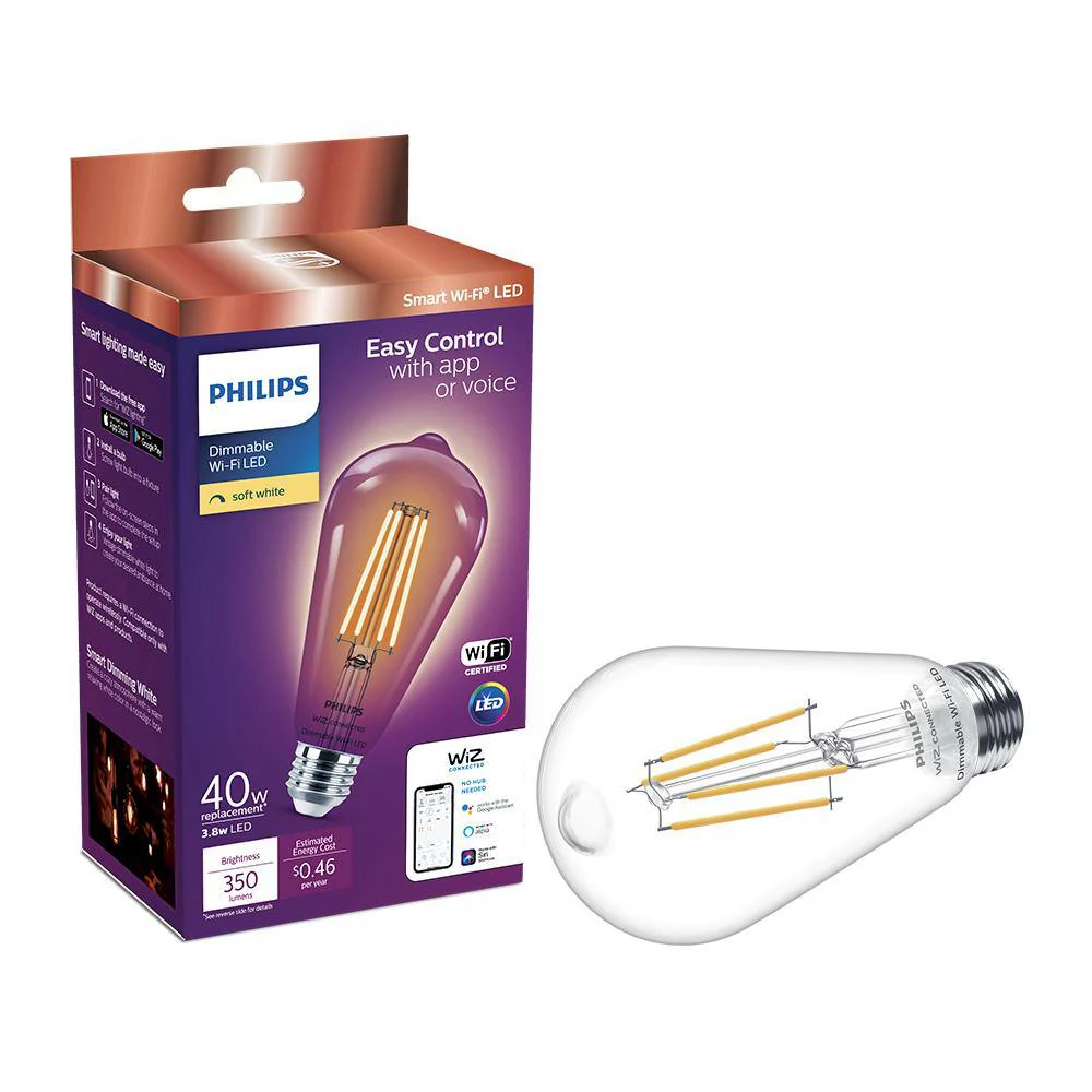 Philips Soft White ST19 LED 40W Equivalent Dimmable Smart Wi‑Fi WiZ Connected Wireless Light Bulb - Image 6