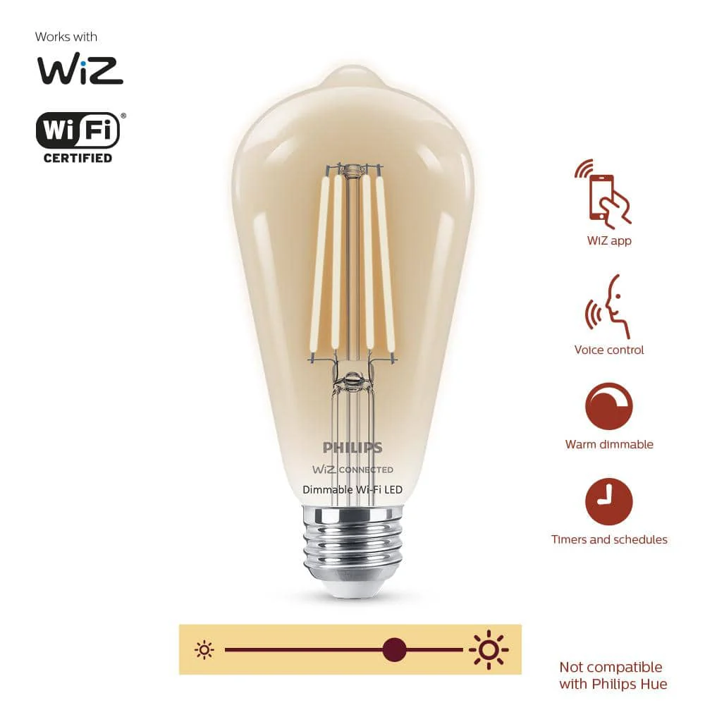 Philips Soft White ST19 LED 40W Equivalent Dimmable Smart Wi‑Fi WiZ Connected Wireless Light Bulb - Image 7