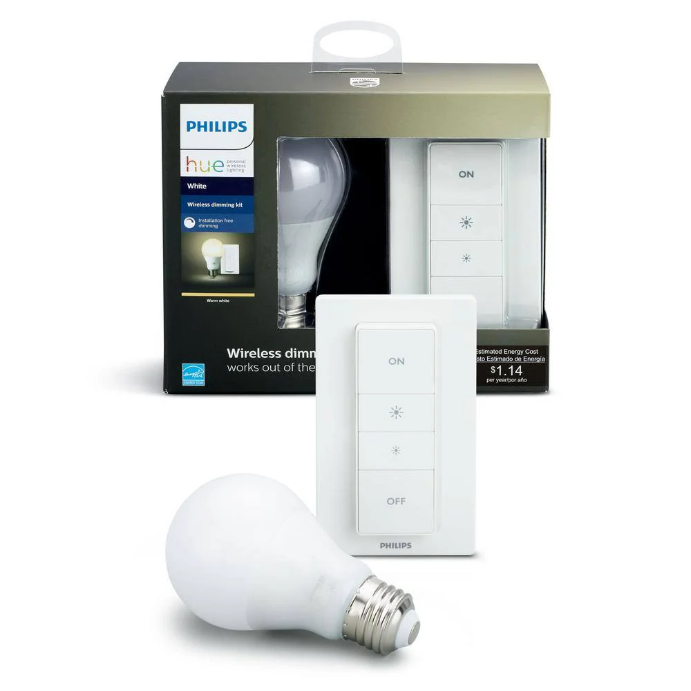 Philips White Ambiance Smart Wireless Lighting Recipe Kit – 1 A19 LED (60W Equivalent) Dimmable Bulb + Remote Dimmer Switch