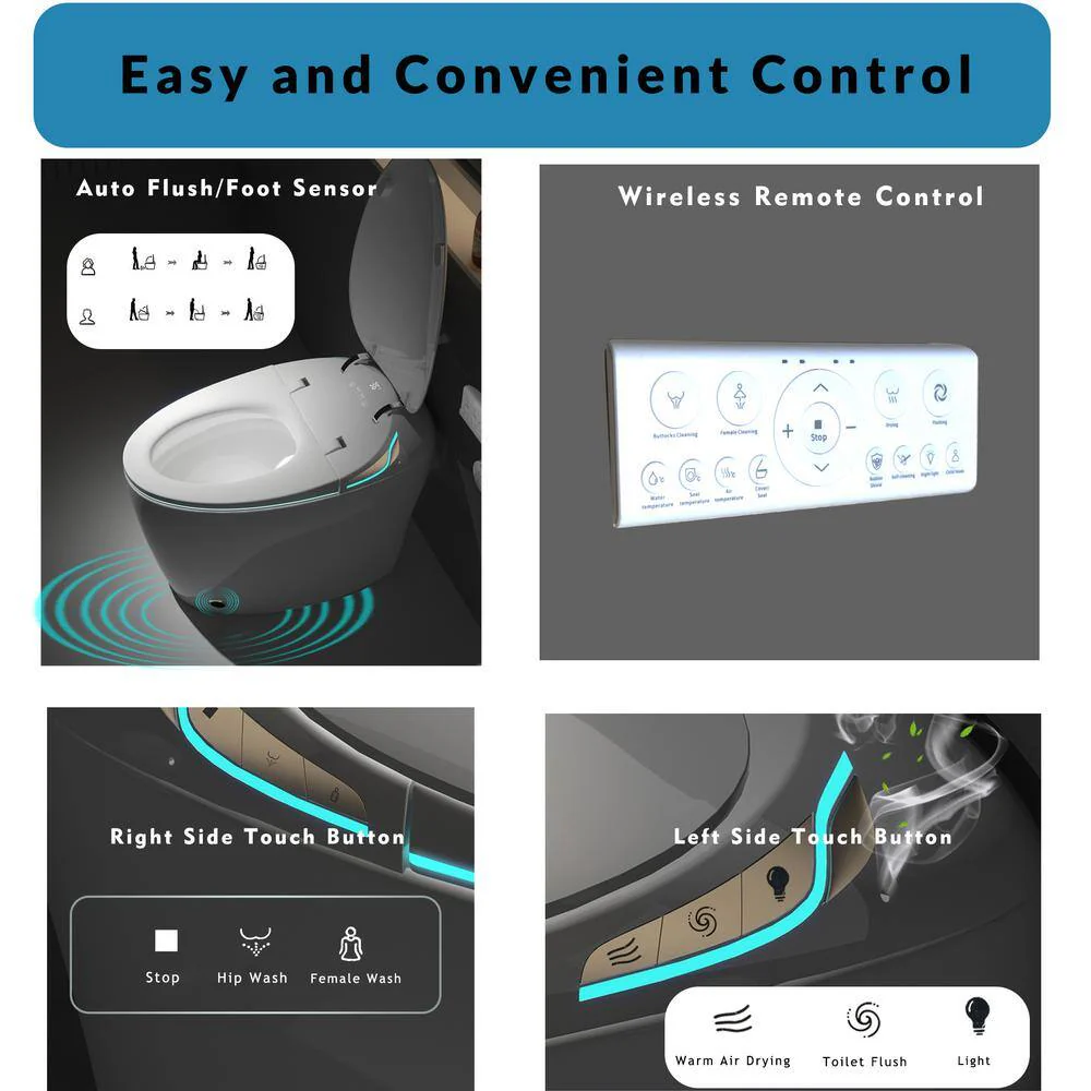 Pink Smart Bidet Toilet with Foot Sensor, LED Display & Warm Water - Image 2