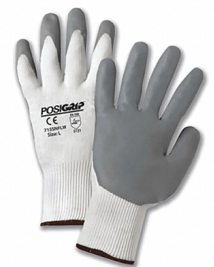 PIP PosiGrip 715SNFLW Foam Nitrile Coated Gloves, Medium (8), White/Gray, 12 Pack