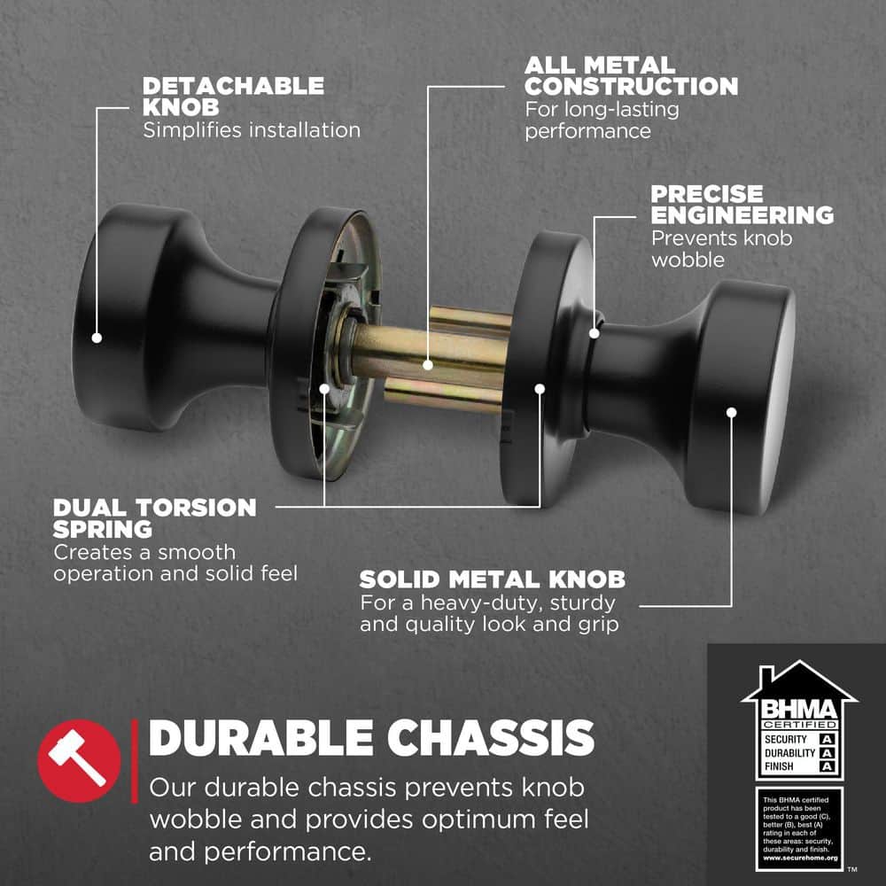 Pismo Round Matte Black Hall/Closet Door Knob Featuring Microban Antimicrobial Technology - Image 6