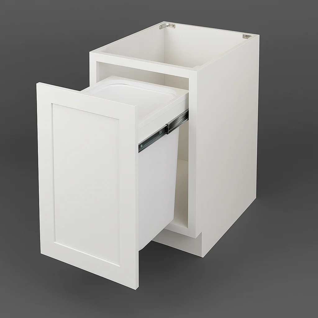 Plywell Shaker Base Cabinet with Waste Basket Holder, Ready to Assemble, White
