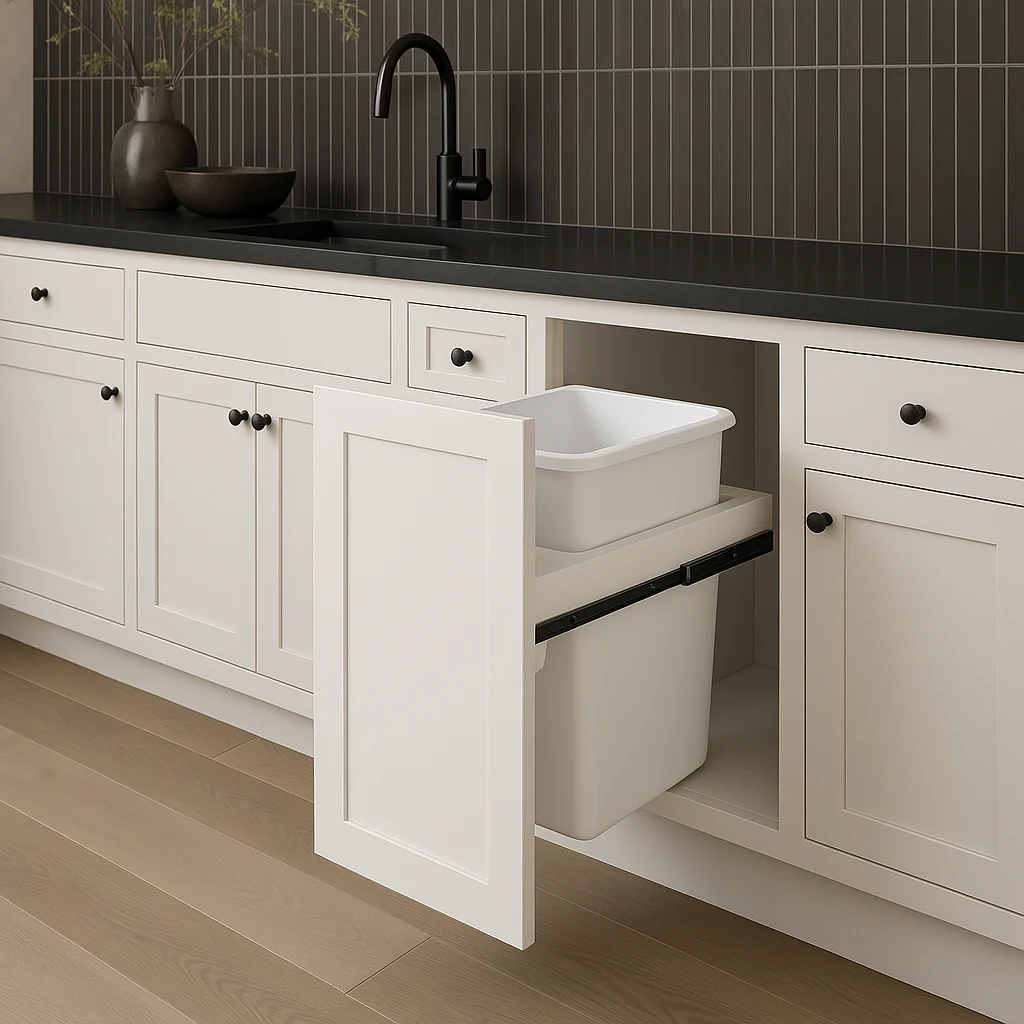 Plywell Shaker Base Cabinet with Waste Basket Holder, Ready to Assemble, White - Image 2