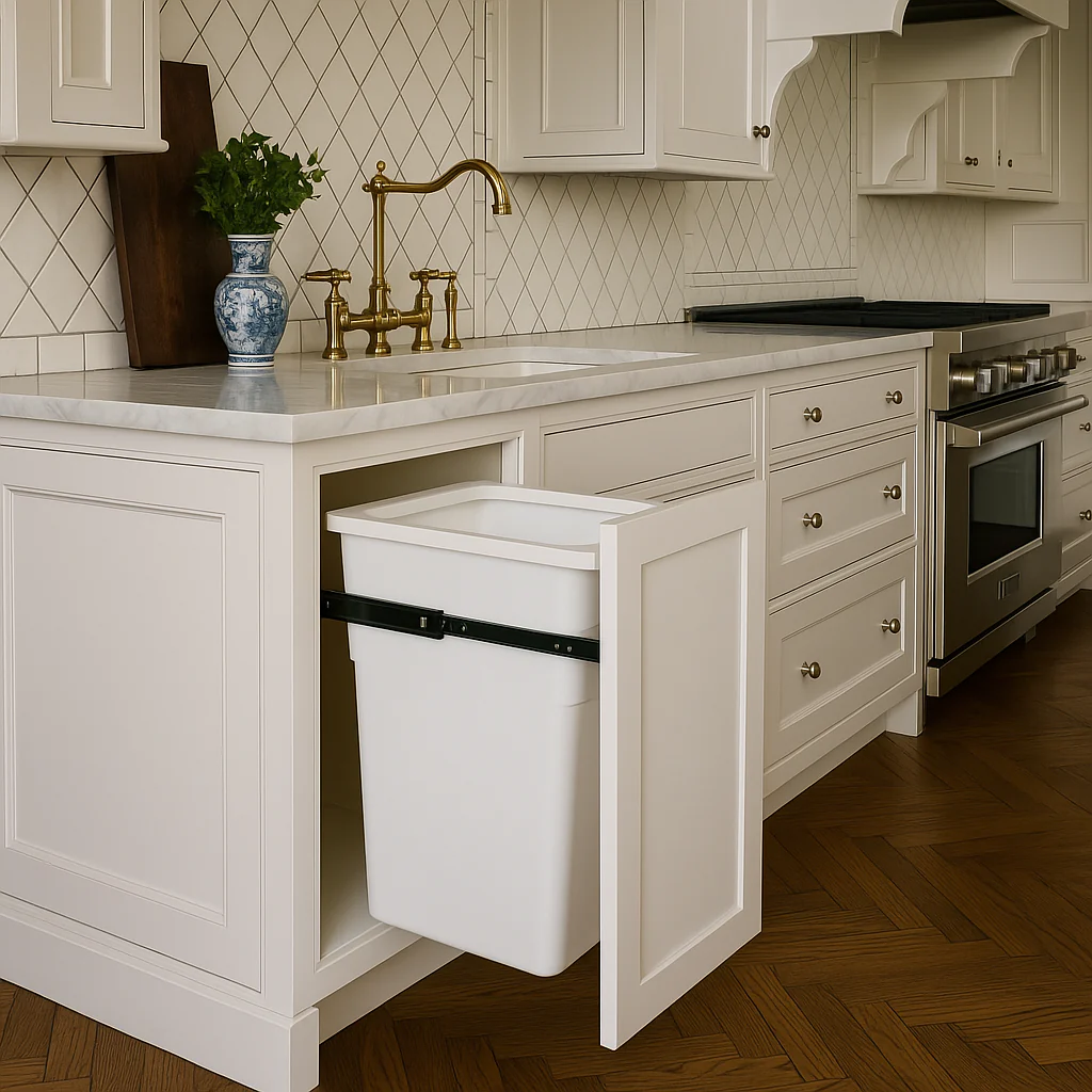 Plywell Shaker Base Cabinet with Waste Basket Holder, Ready to Assemble, White - Image 3