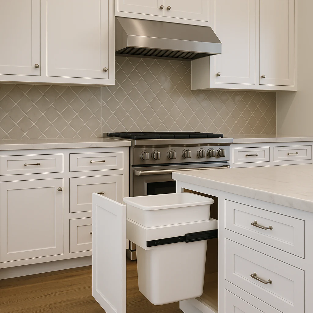 Plywell Shaker Base Cabinet with Waste Basket Holder, Ready to Assemble, White - Image 4