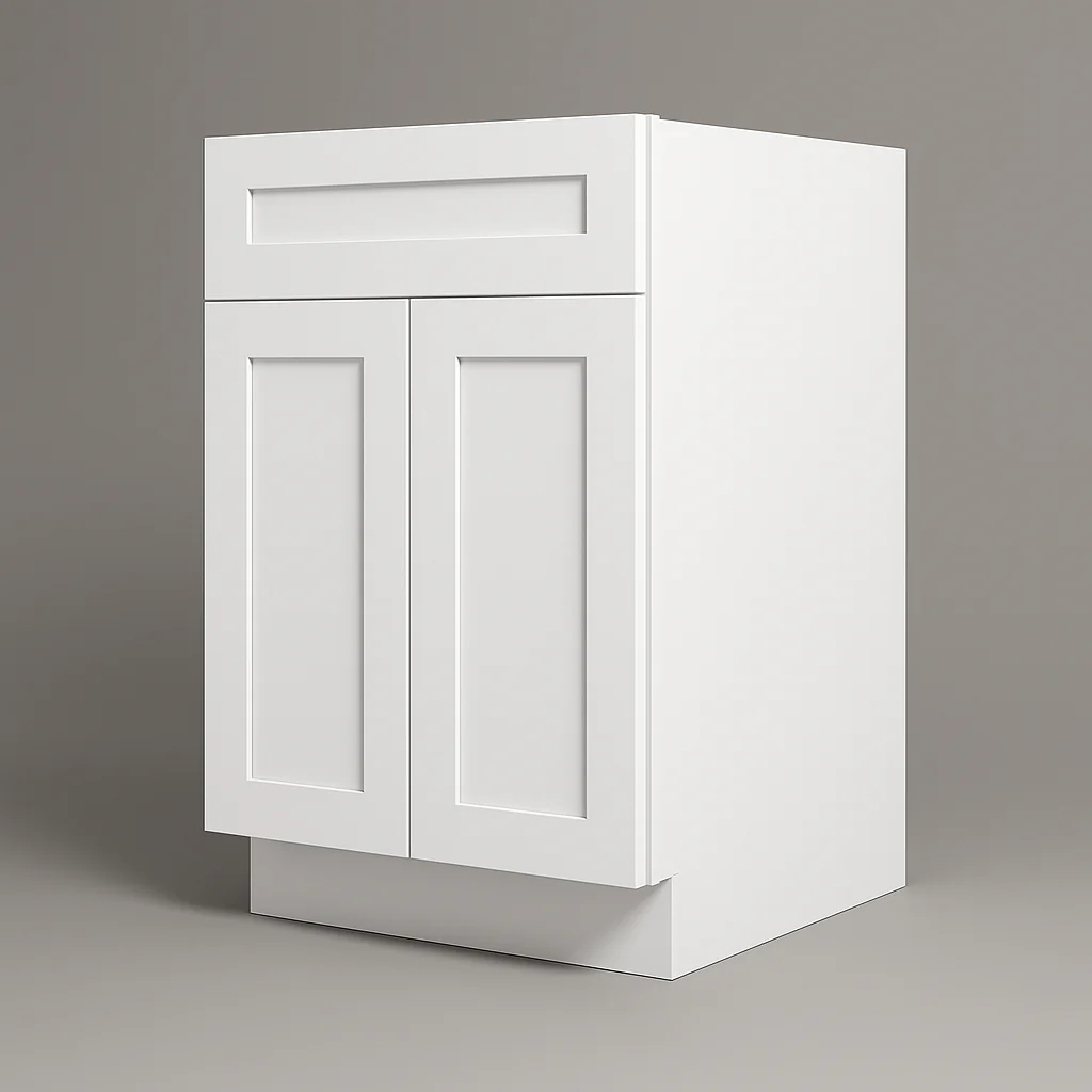 Plywell Shaker Sink Base Cabinet, Ready to Assemble, White, 27x34.5x24 in.