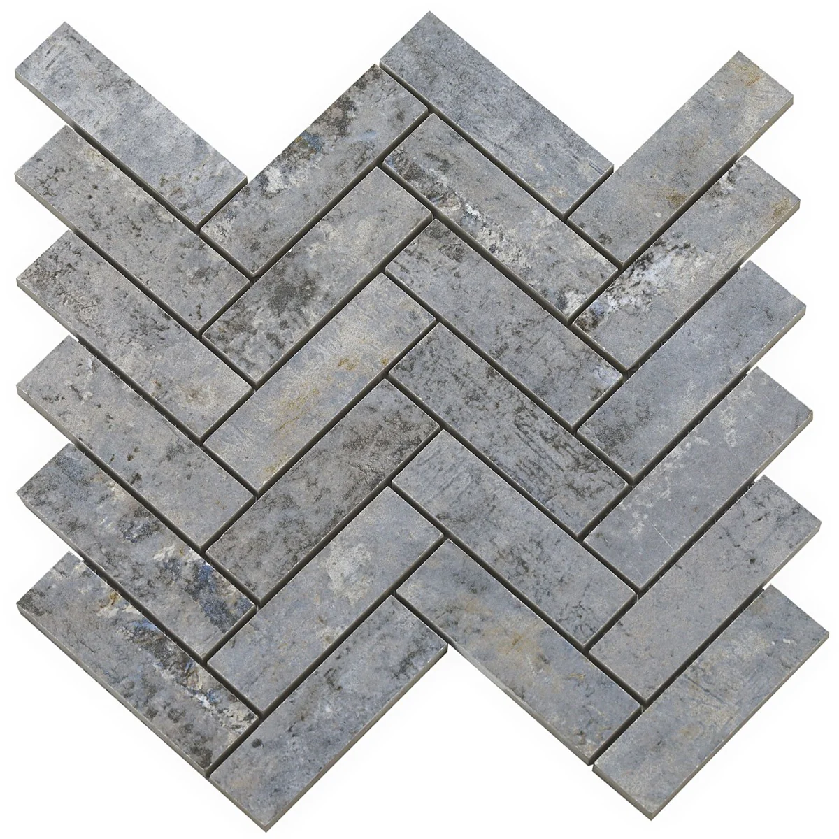 Portrait Ocean Blue 1x4 Herringbone Matte Porcelain Mosaic Tile by Lux Tile - Image 3