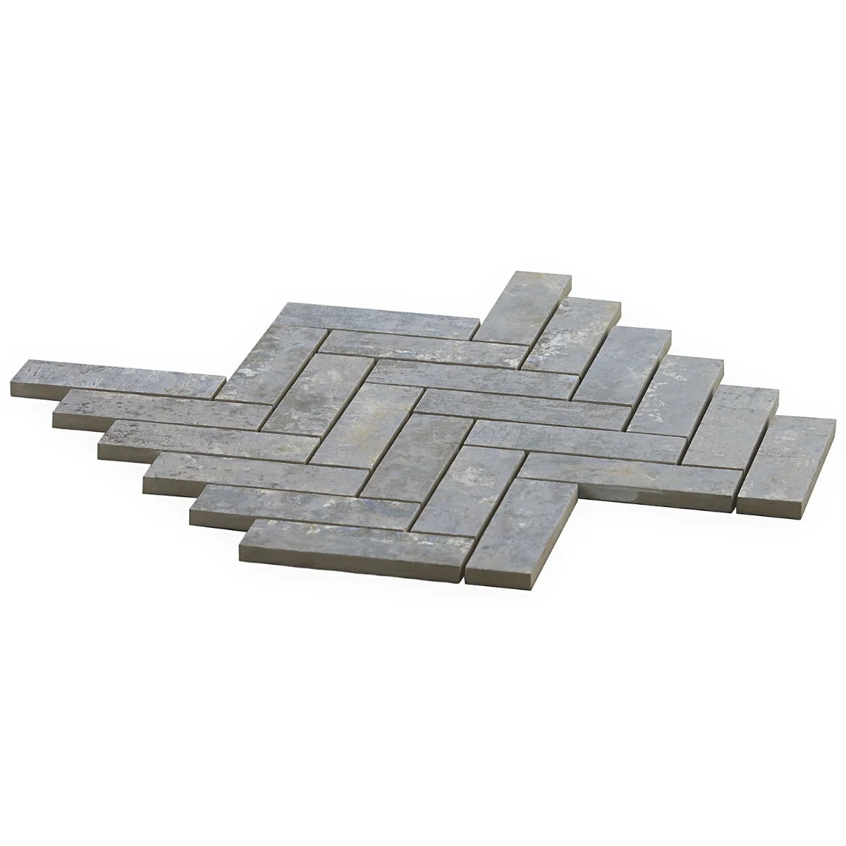 Portrait Ocean Blue 1x4 Herringbone Matte Porcelain Mosaic Tile by Lux Tile - Image 4